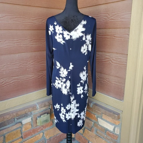 Simply Vera Vera Wang NWOT Black and Cream Floral Long Sleeve Stretchy Dress - Picture 11 of 13